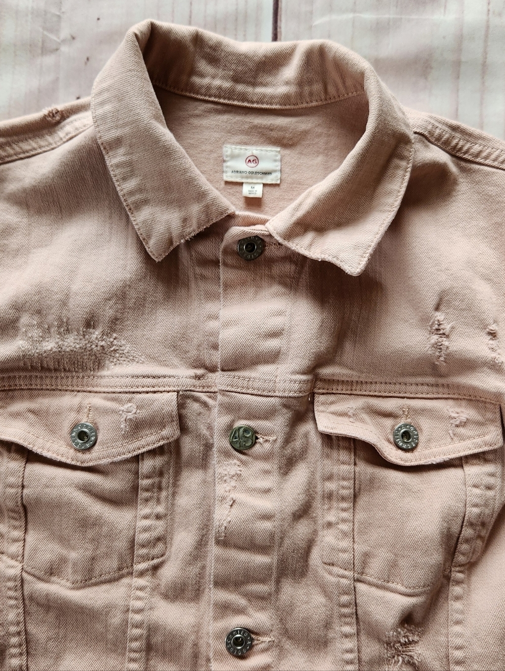 AG Adriano Goldschmied "Nancy" Denim Trucker Jacket Dusty Pink | Women's Size M - Picture 4 of 10
